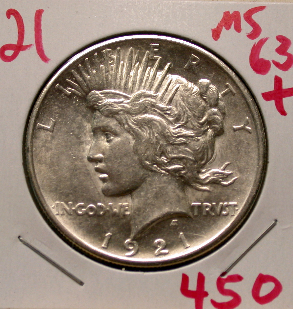 1921 P Peace Dollar in Mint State 63+ - Click Image to Close